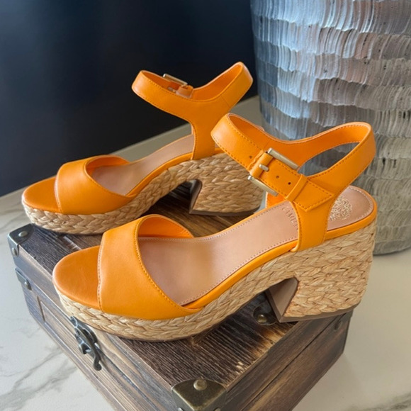 Vince Camuto Ranneli Leather Heeled Sandals in Mango - Picture 5 of 10